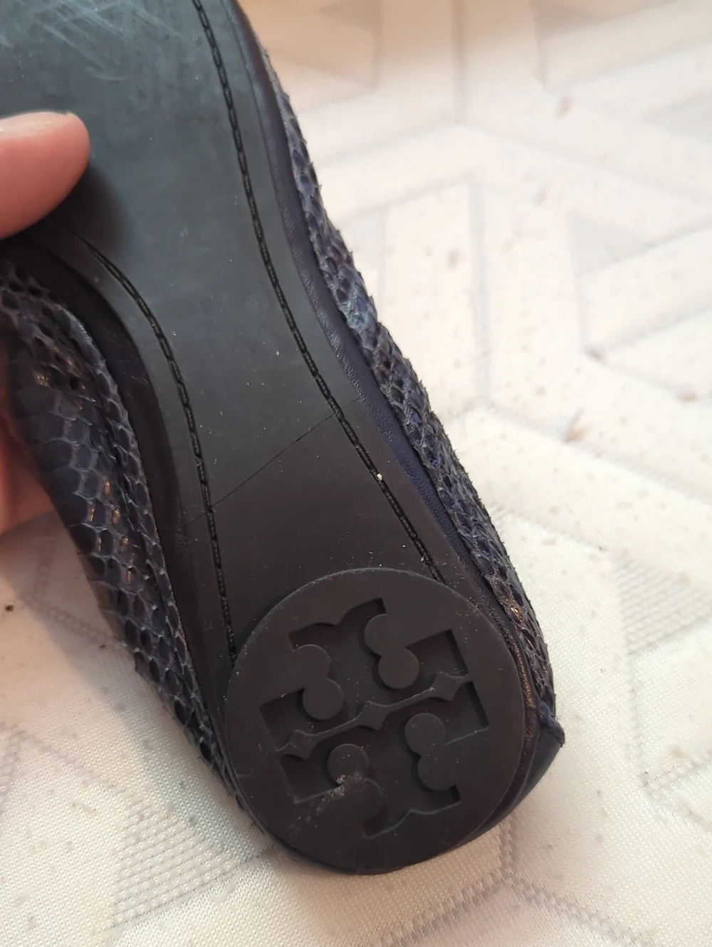Tory‎ Burch Black Croc-Embossed Leather Ballet Flats Size 5.5